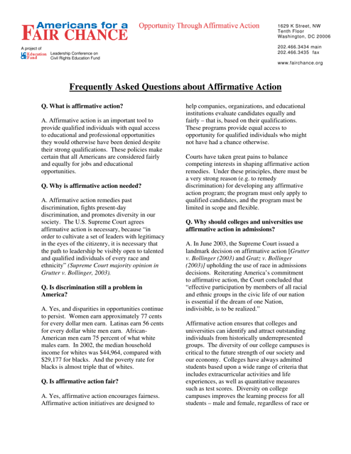 Affirmative Action Fact Sheets - Americans for a Fair Chance
