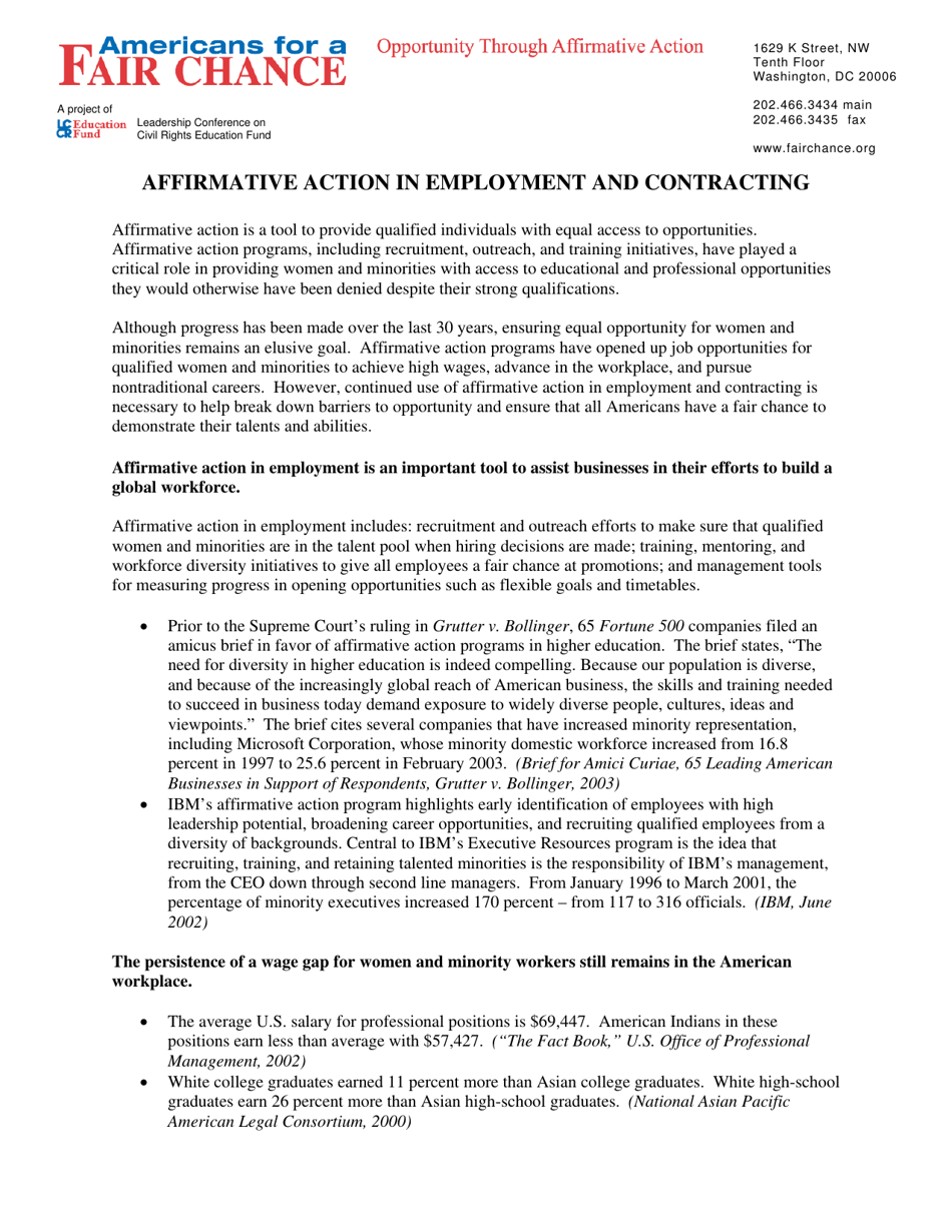 Affirmative Action Fact Sheets - Americans for a Fair Chance, Page 19