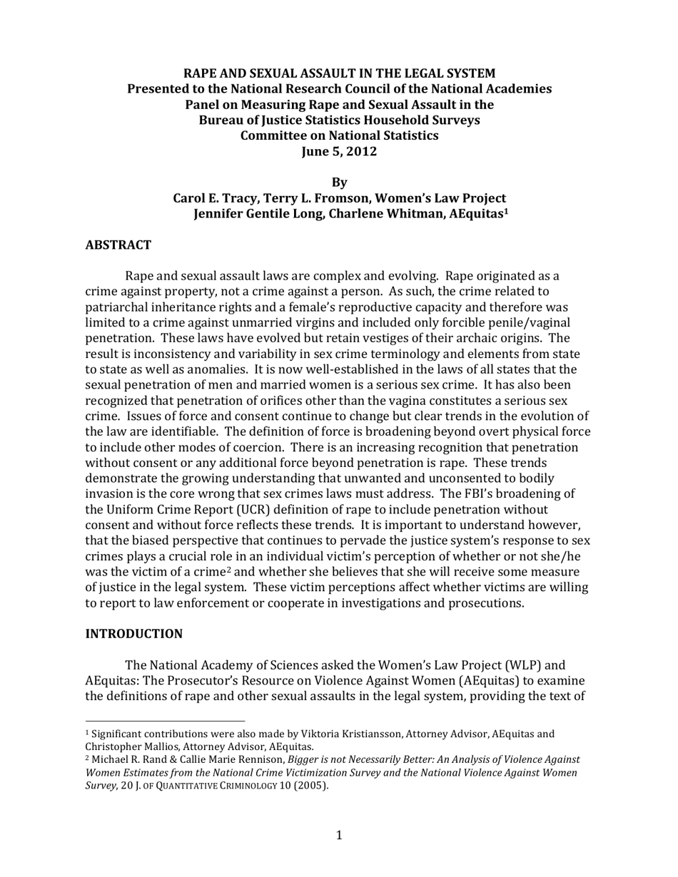 Rape And Sexual Assault In The Legal System Carol E Tracy Terry L Fromson Women S Law Project Jennifer Gentile Long Charlene Whitman Aequitas Download Printable Pdf Templateroller