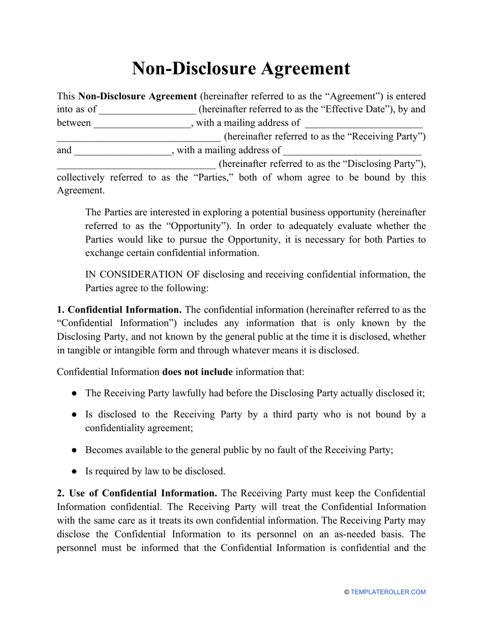 Non-disclosure Agreement Template, Page 1