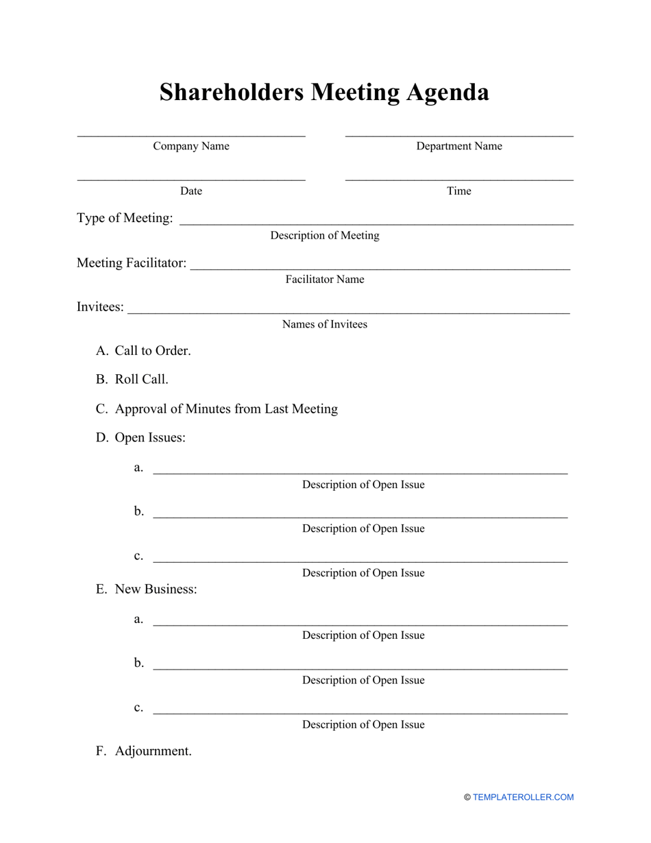 Shareholders Meeting Agenda Template Fill Out Sign Online and
