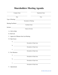 Shareholders Meeting Agenda Template Download Printable Pdf Templateroller