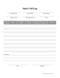 Sales Call Log Template Download Printable PDF | Templateroller