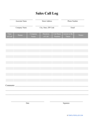 Document preview: Sales Call Log Template