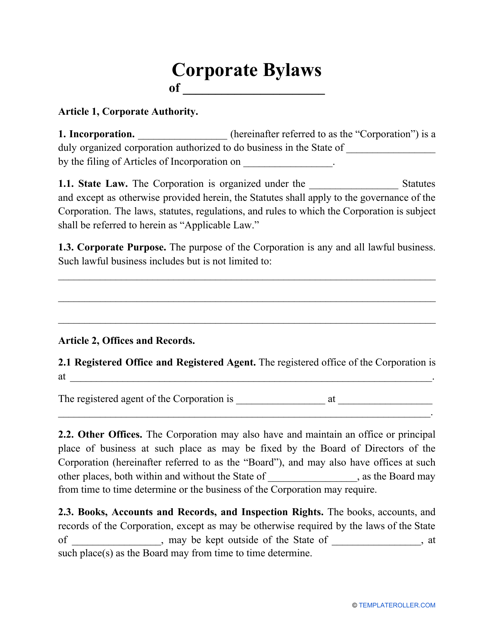 &quot;Corporate Bylaws Template&quot; Download Pdf