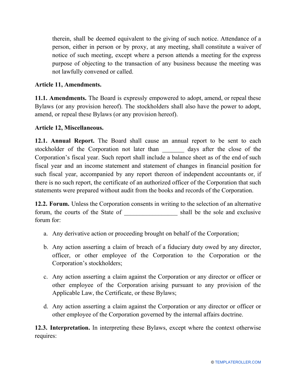 Corporate Bylaws Template, Page 11