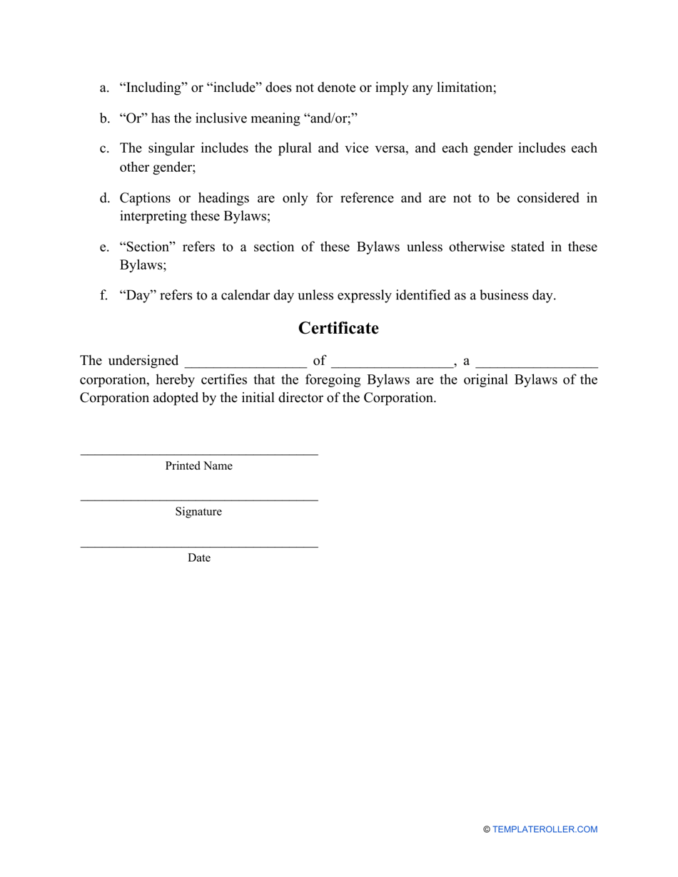 Corporate Bylaws Template Fill Out Sign Online And Download Pdf Templateroller 8270