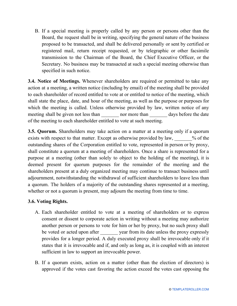 Corporate Bylaws Template, Page 3