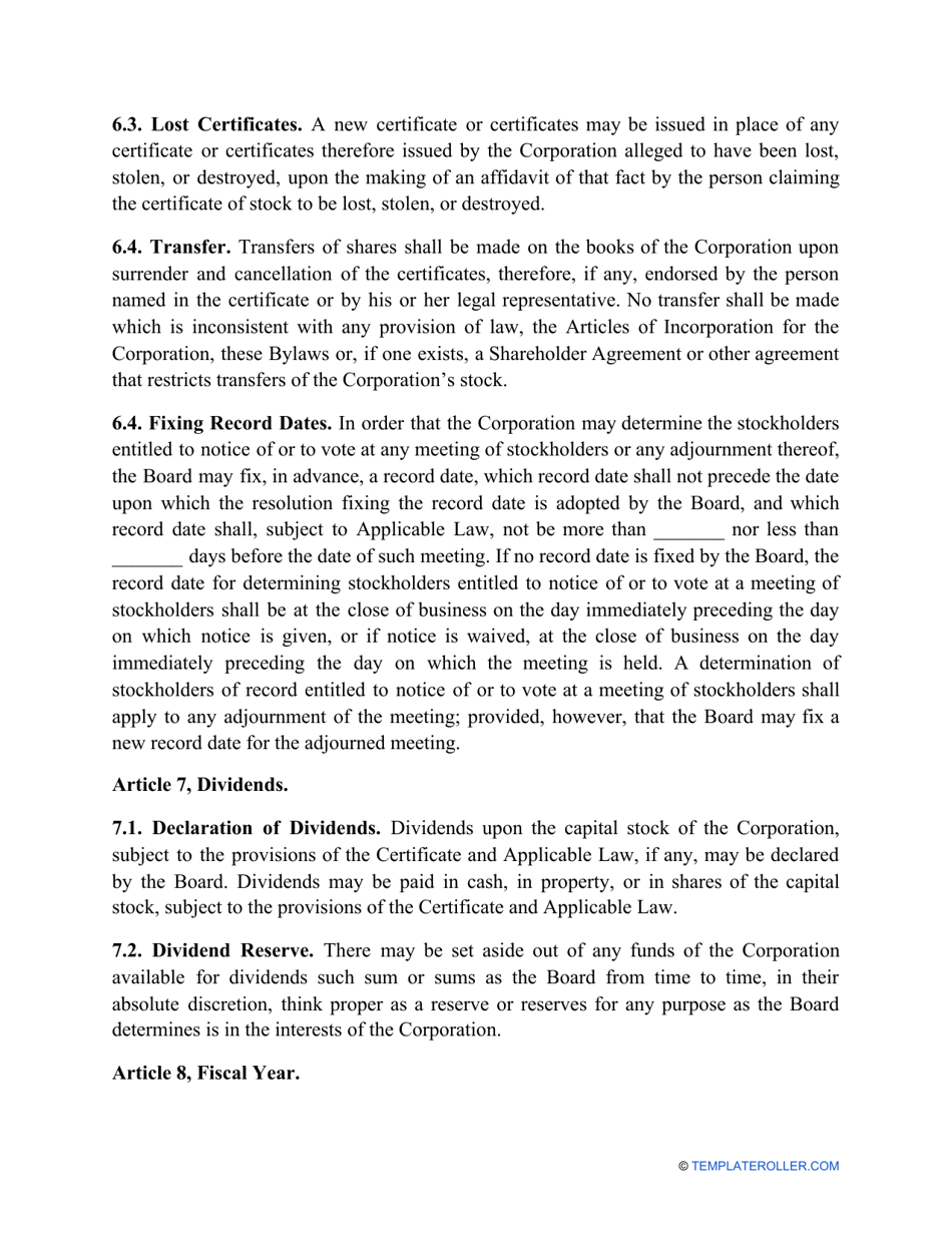 Corporate Bylaws Template, Page 9