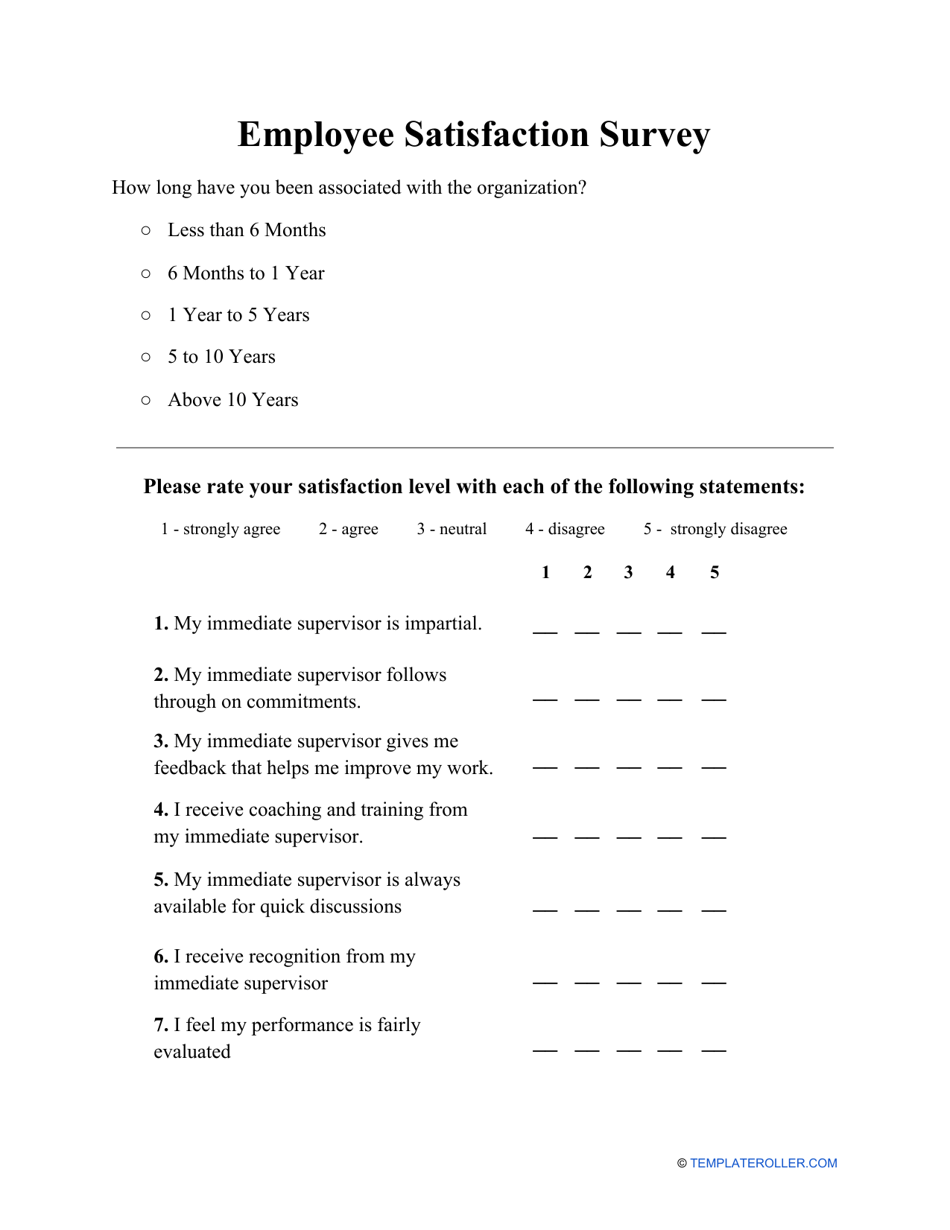 Employee Satisfaction Survey Template Download Printable PDF 
