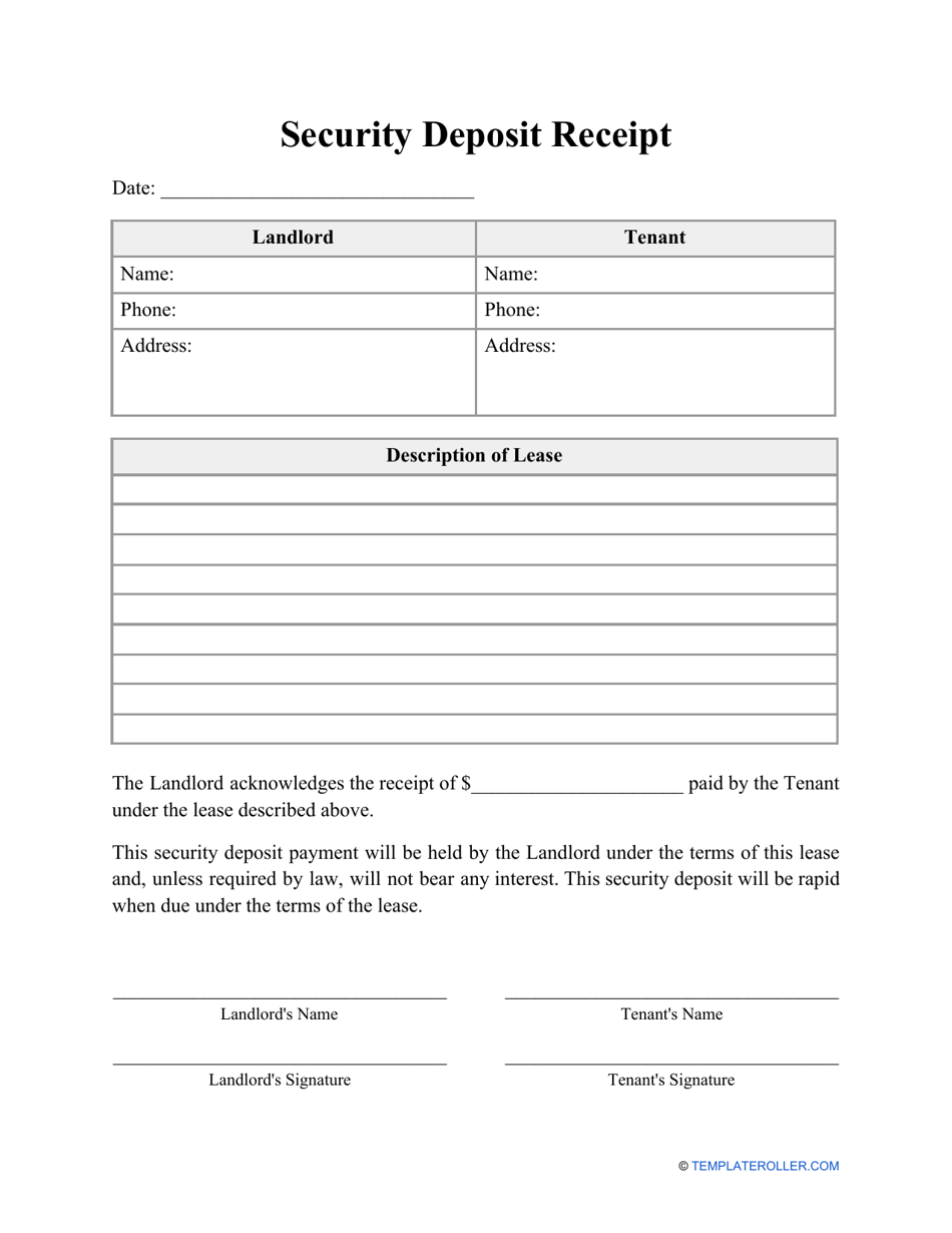 Security Deposit Receipt Template Fill Out Sign Online and Download