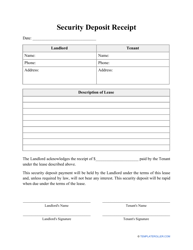 Document preview: Security Deposit Receipt Template
