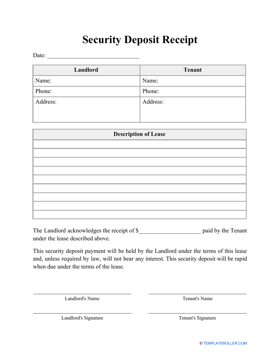 security deposit receipt template download printable pdf