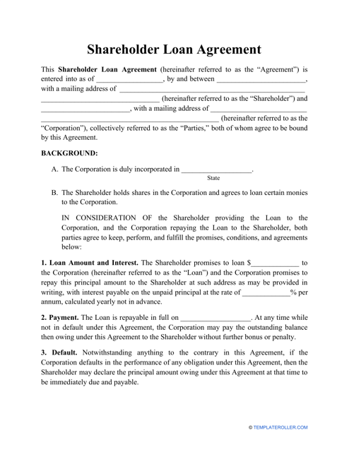 Shareholder Loan Agreement Template Download Pdf