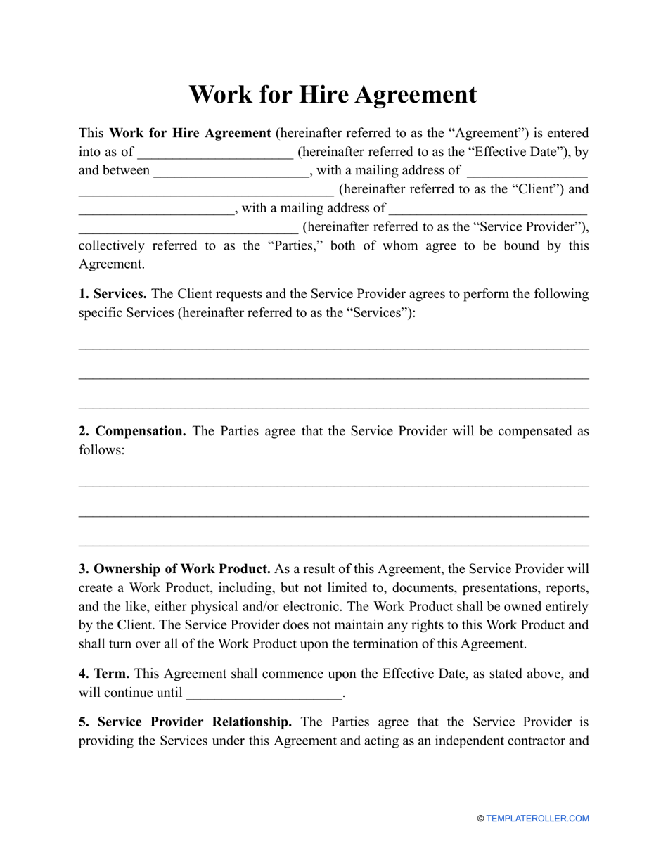 Work for Hire Agreement Template, Page 1