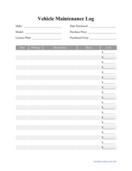 Document preview: Vehicle Maintenance Log Template