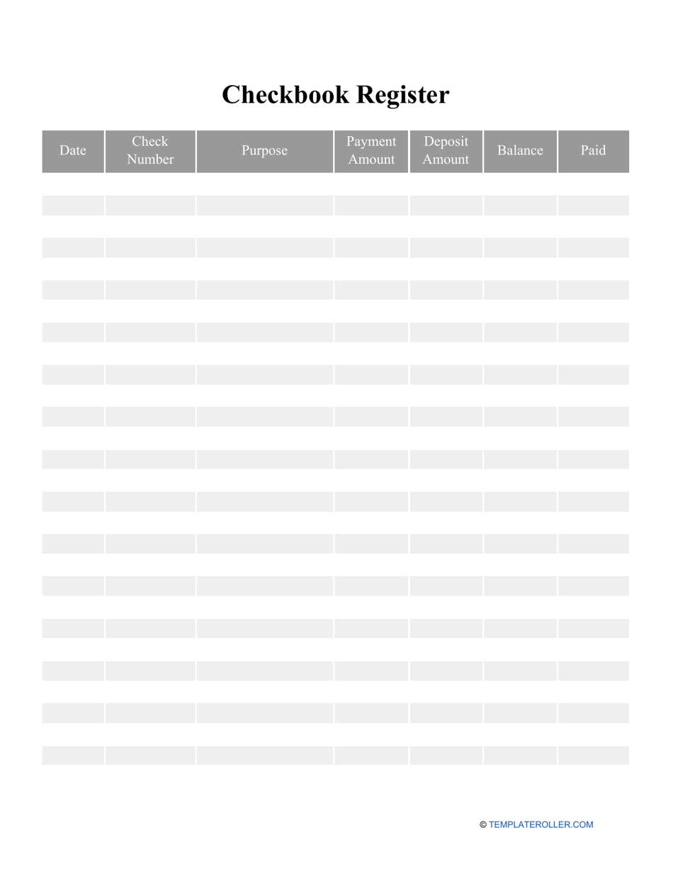 Checkbook Register Template, Page 1