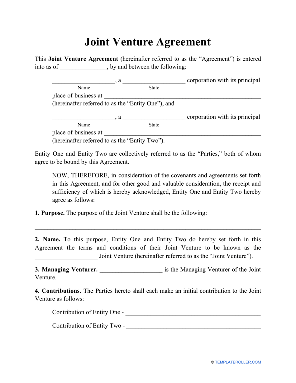 Joint Venture Agreement Template Download Printable PDF Within joint check agreement template