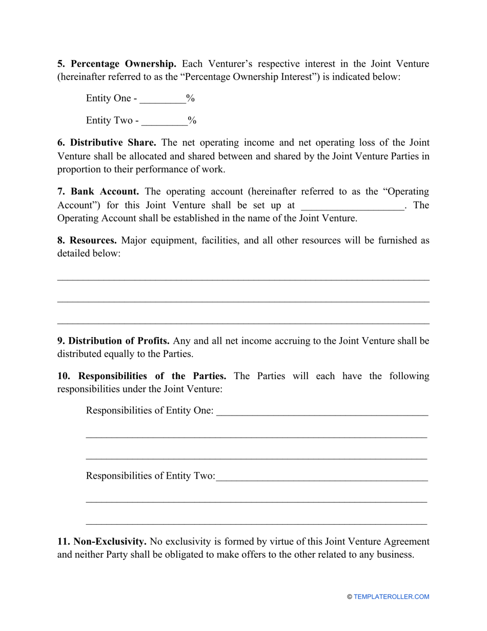 Joint Venture Agreement Template, Page 2