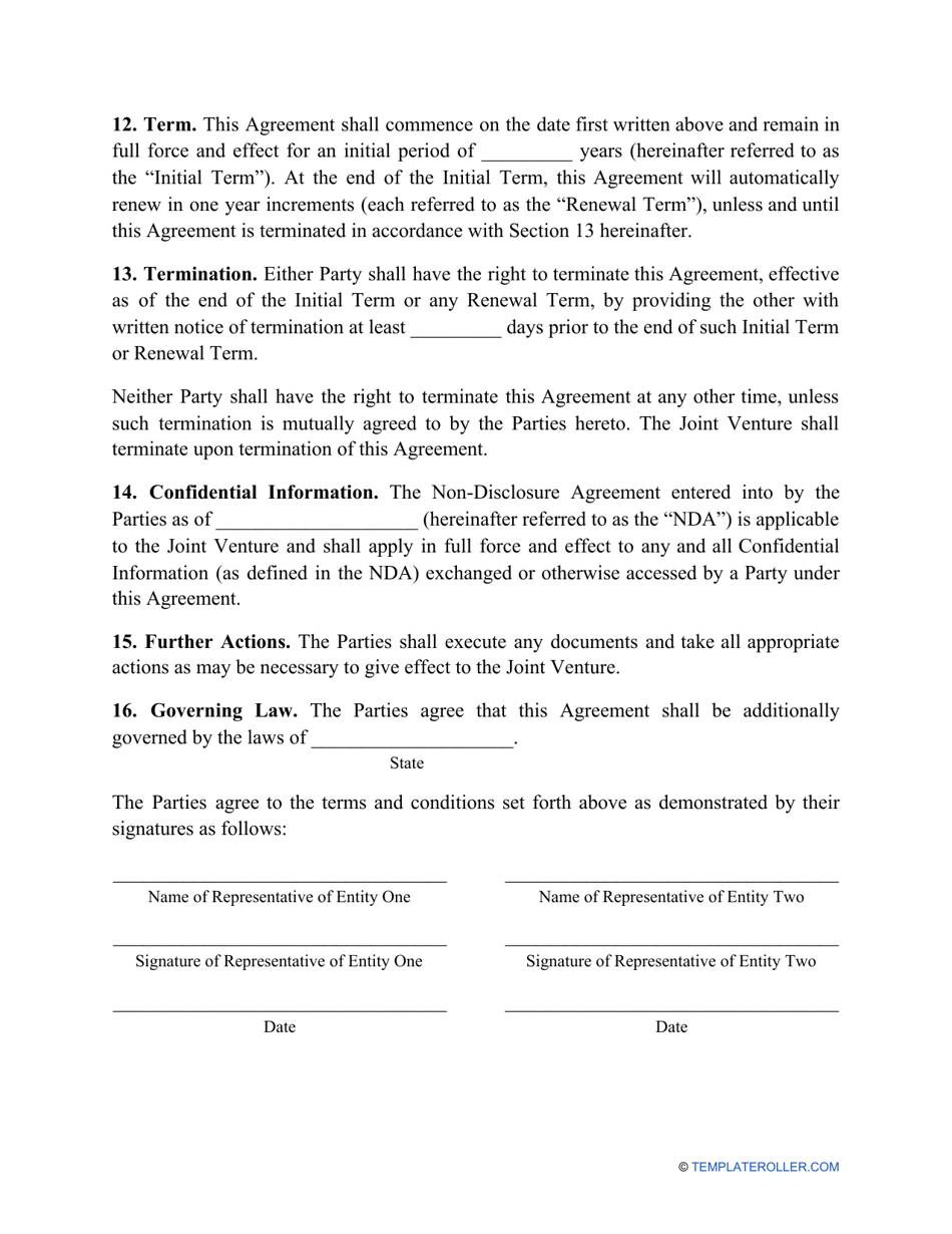 Joint Venture Agreement Template, Page 3