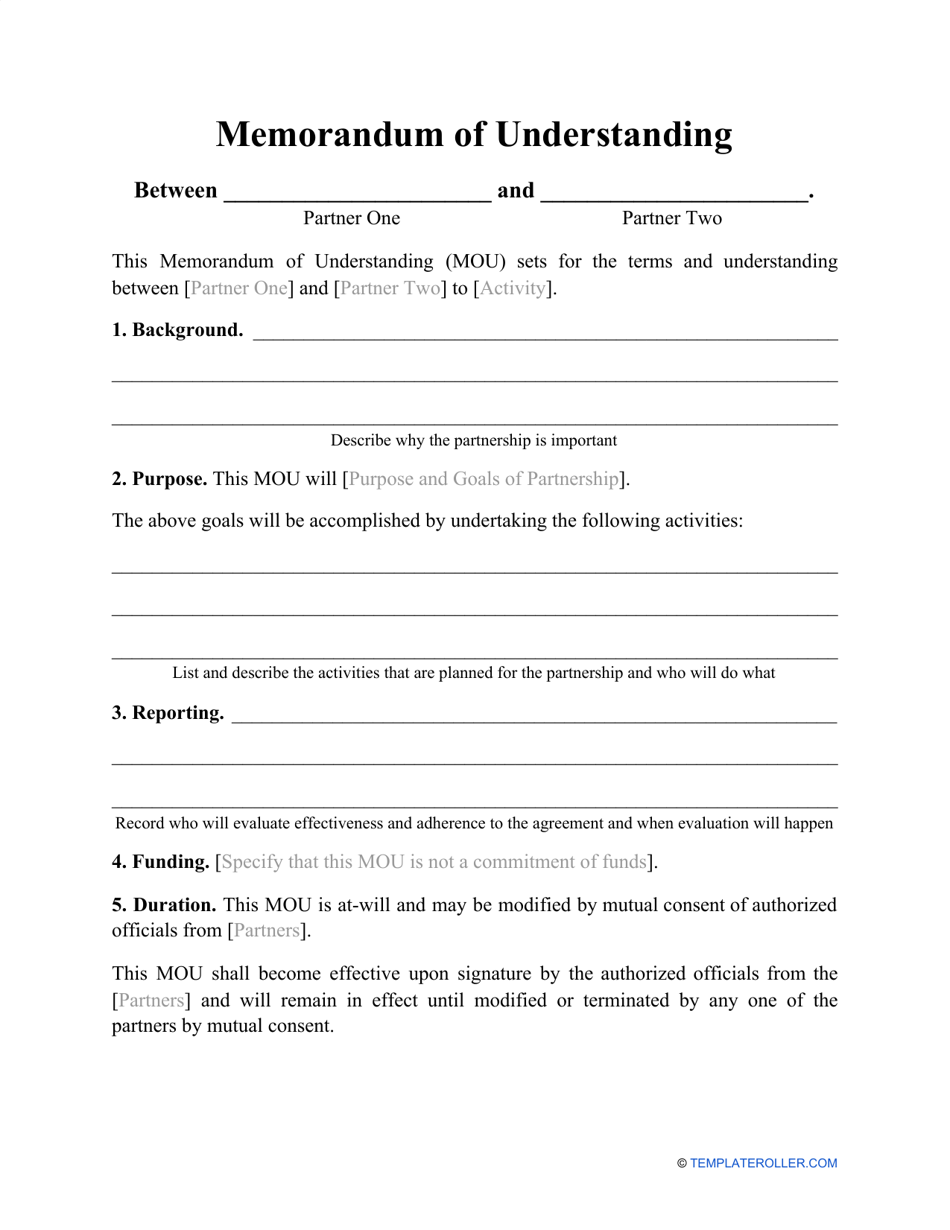 Memorandum of Understanding Template Download Printable PDF For memorandum of agreement template army