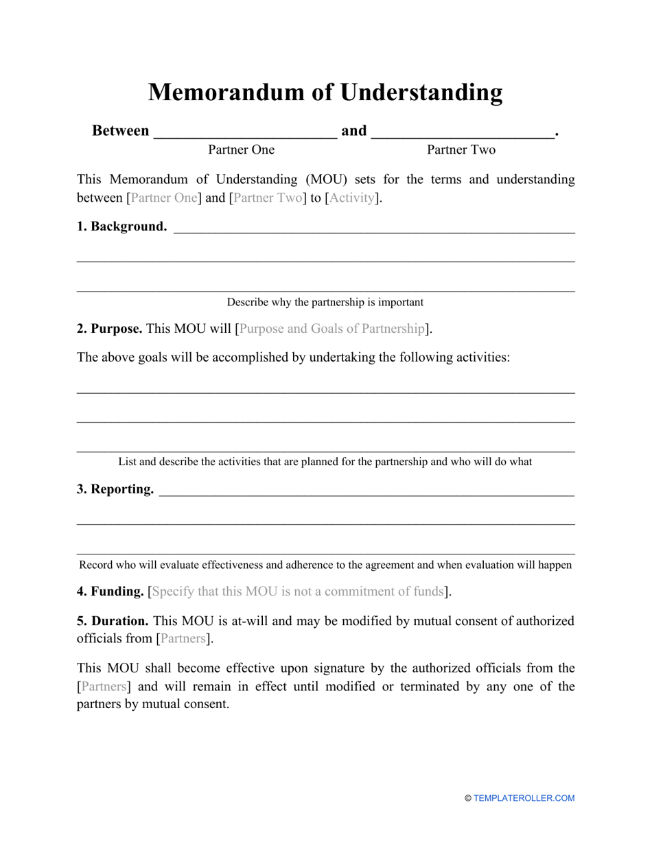 Template For Memorandum Of Understanding In Business