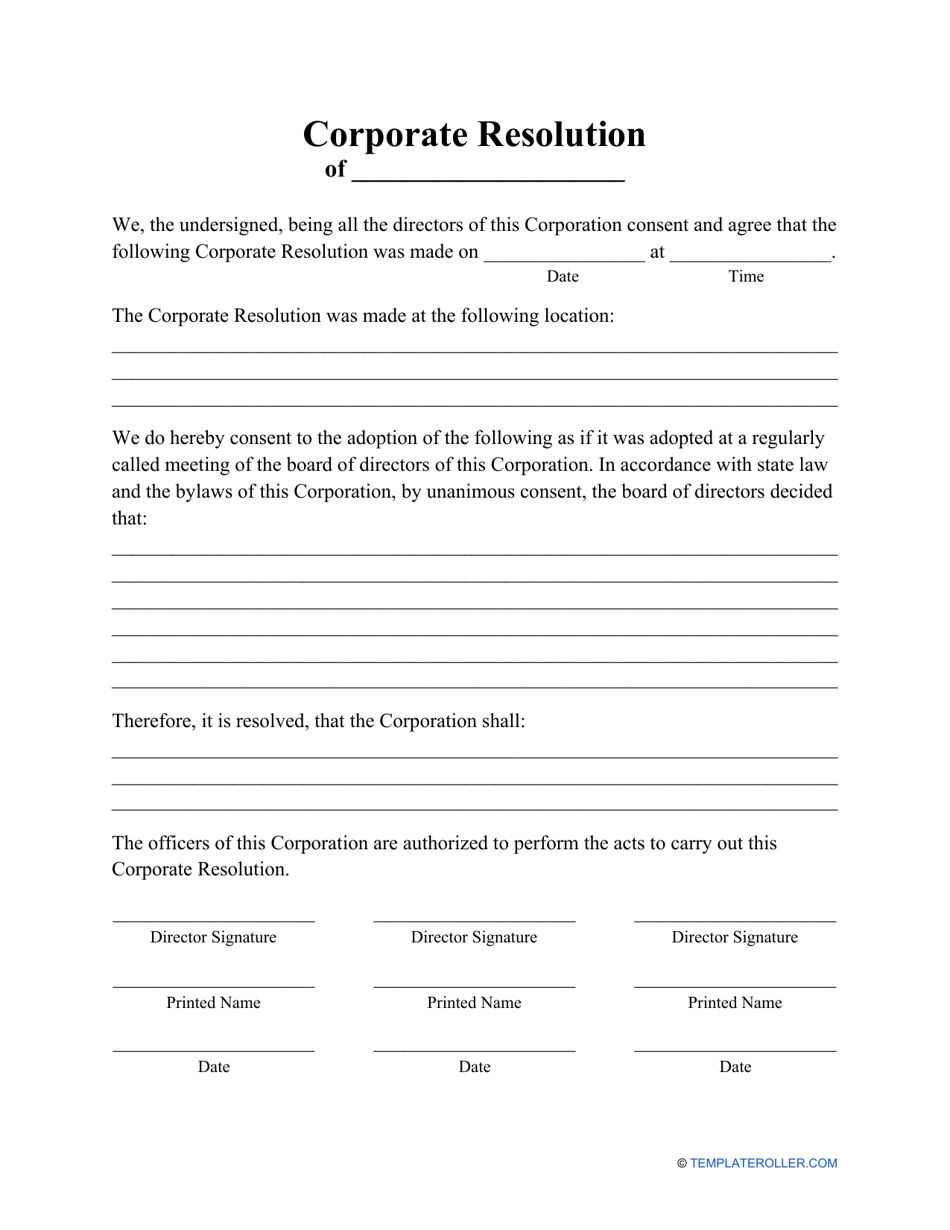 Certificate Of Corporate Resolution Form Fillable - Printable Forms ...