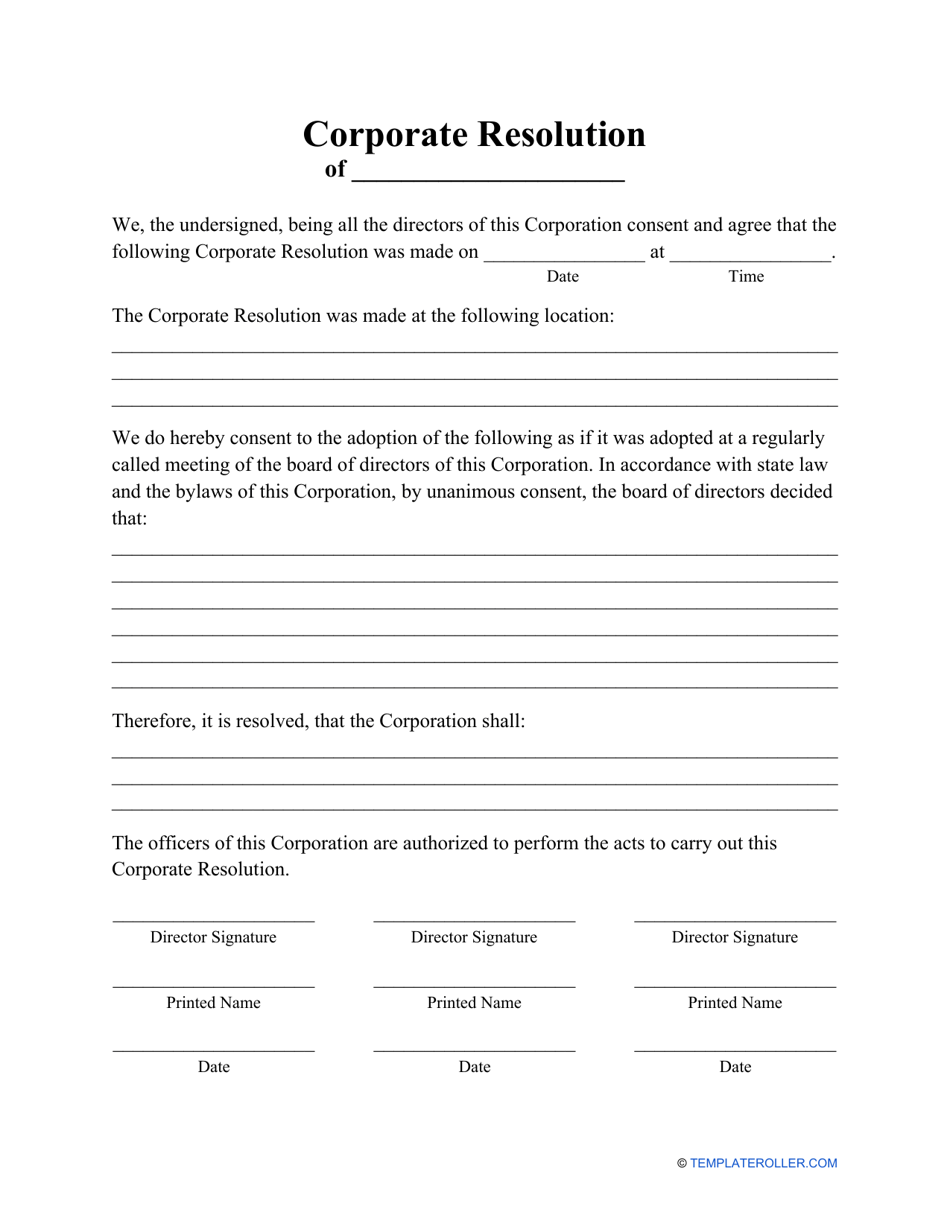 Corporate Resolution Template Fill Out, Sign Online and Download PDF