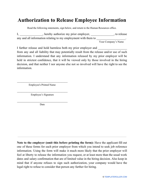 Authorization to Release Employee Information Form