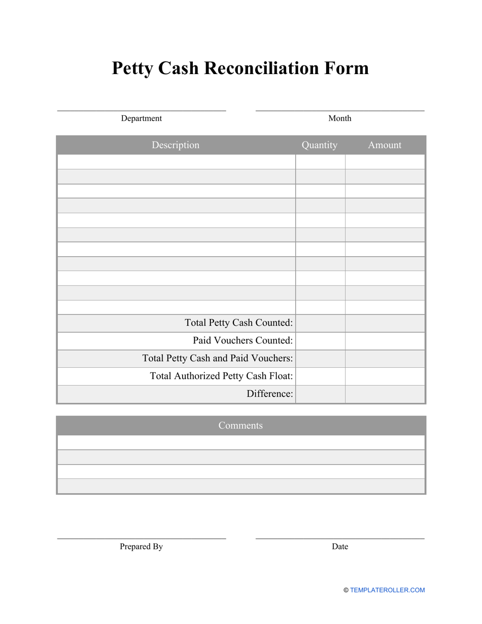Petty Cash Reconciliation Form Download Printable PDF  Templateroller Pertaining To Petty Cash Expense Report Template