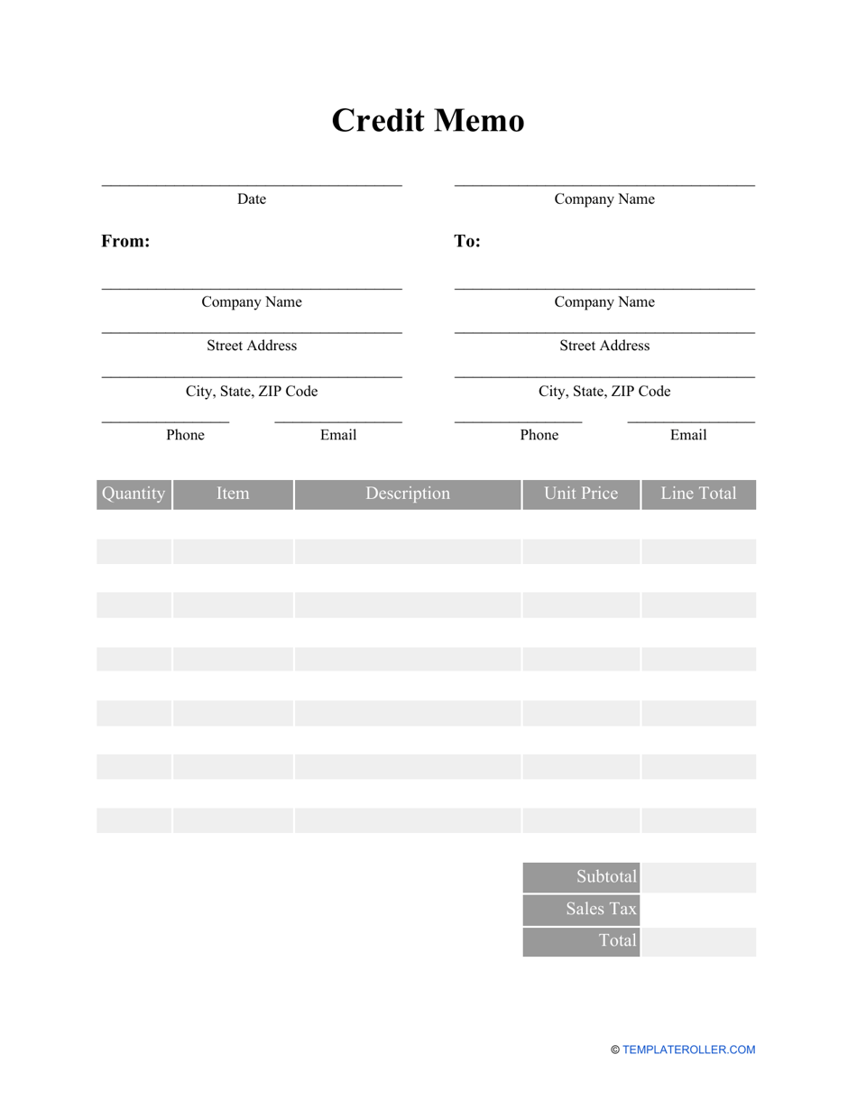Credit Memo Template, Page 1