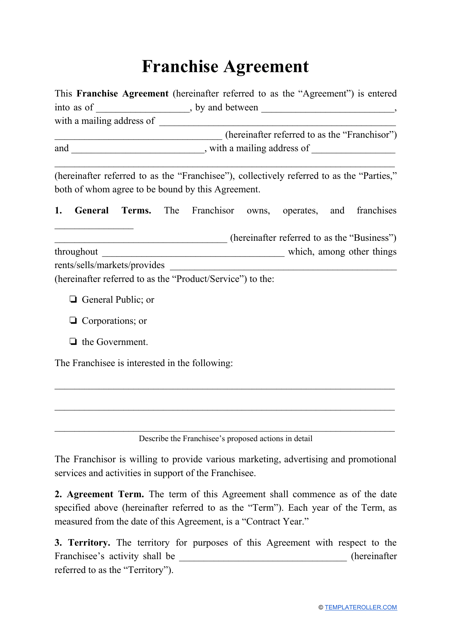 Franchise Agreement Template Download Pdf