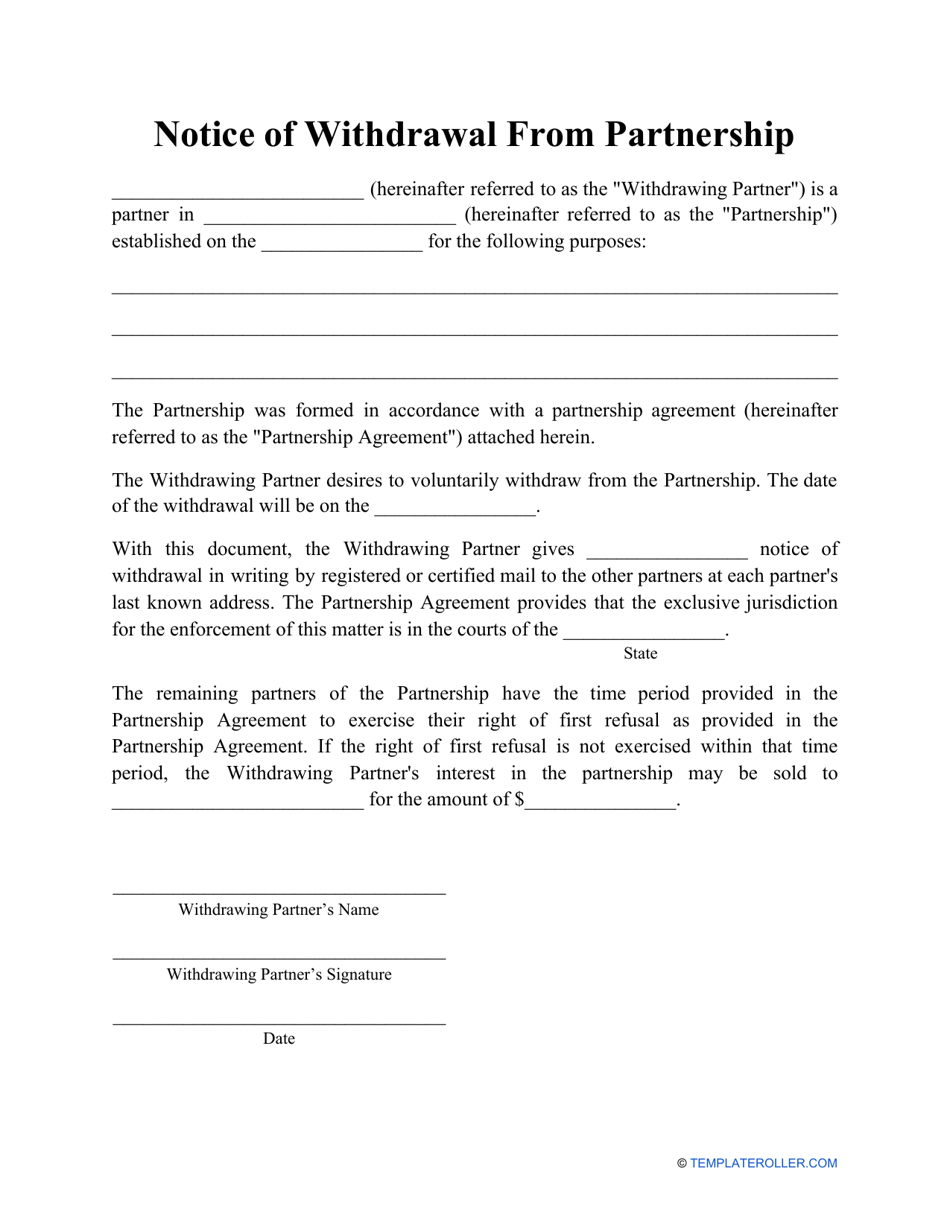 Notice of Withdrawal From Partnership Template, Page 1