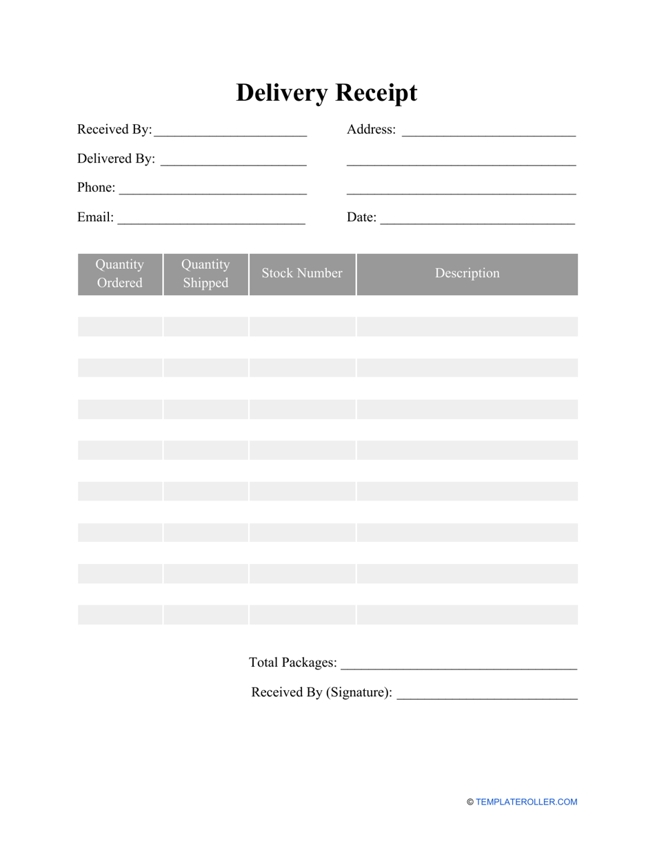 Free Printable Delivery Receipt Form Printable Forms Free Online