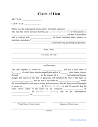 Document preview: Claim of Lien Form