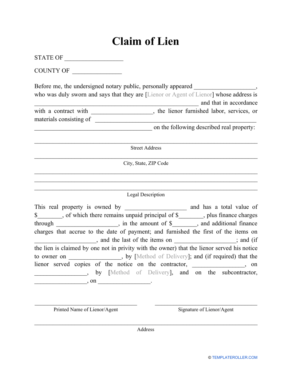 Claim Of Lien Form Fill Out Sign Online And Download PDF Templateroller