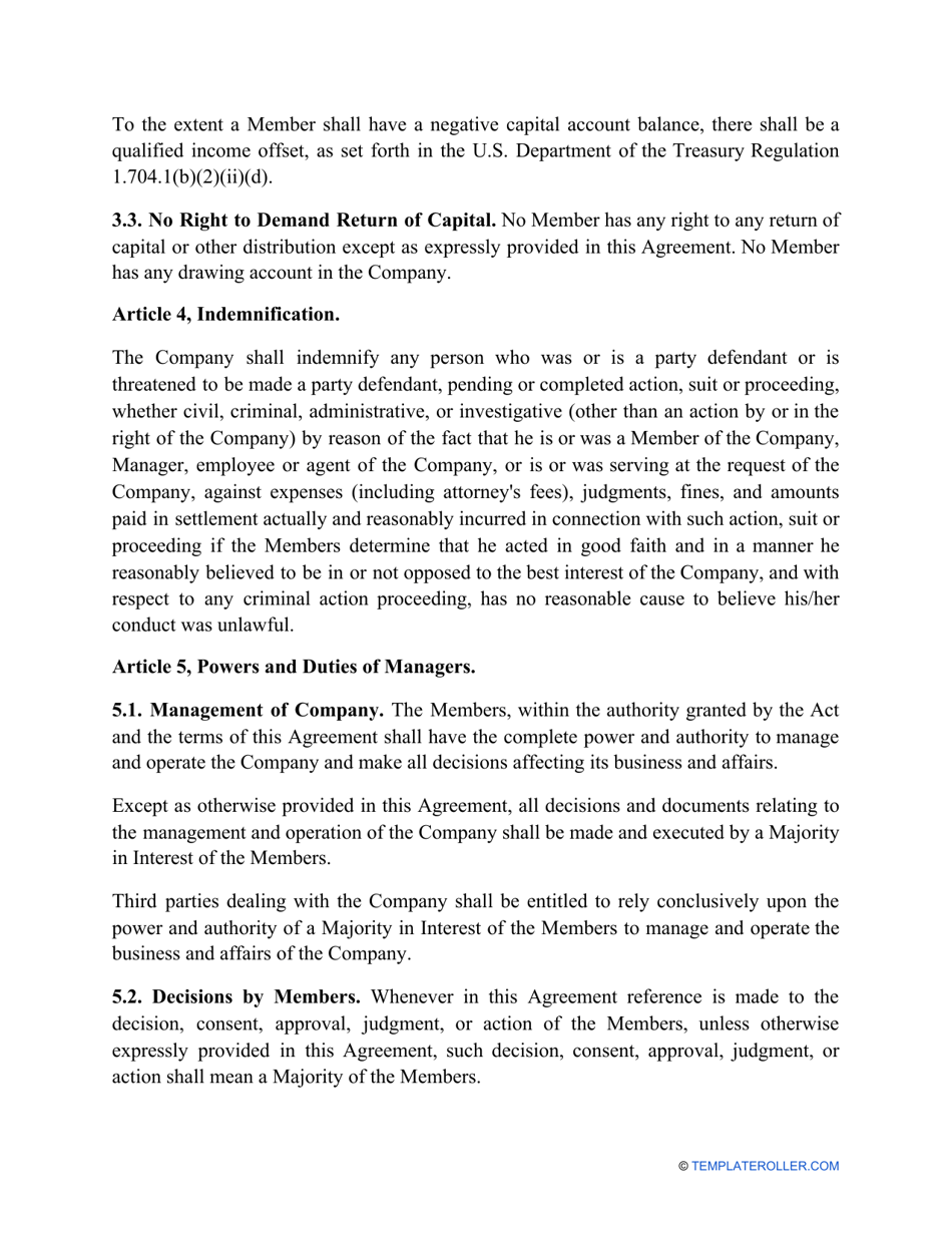 Limited Liability Company (LLC) Operating Agreement Template, Page 3