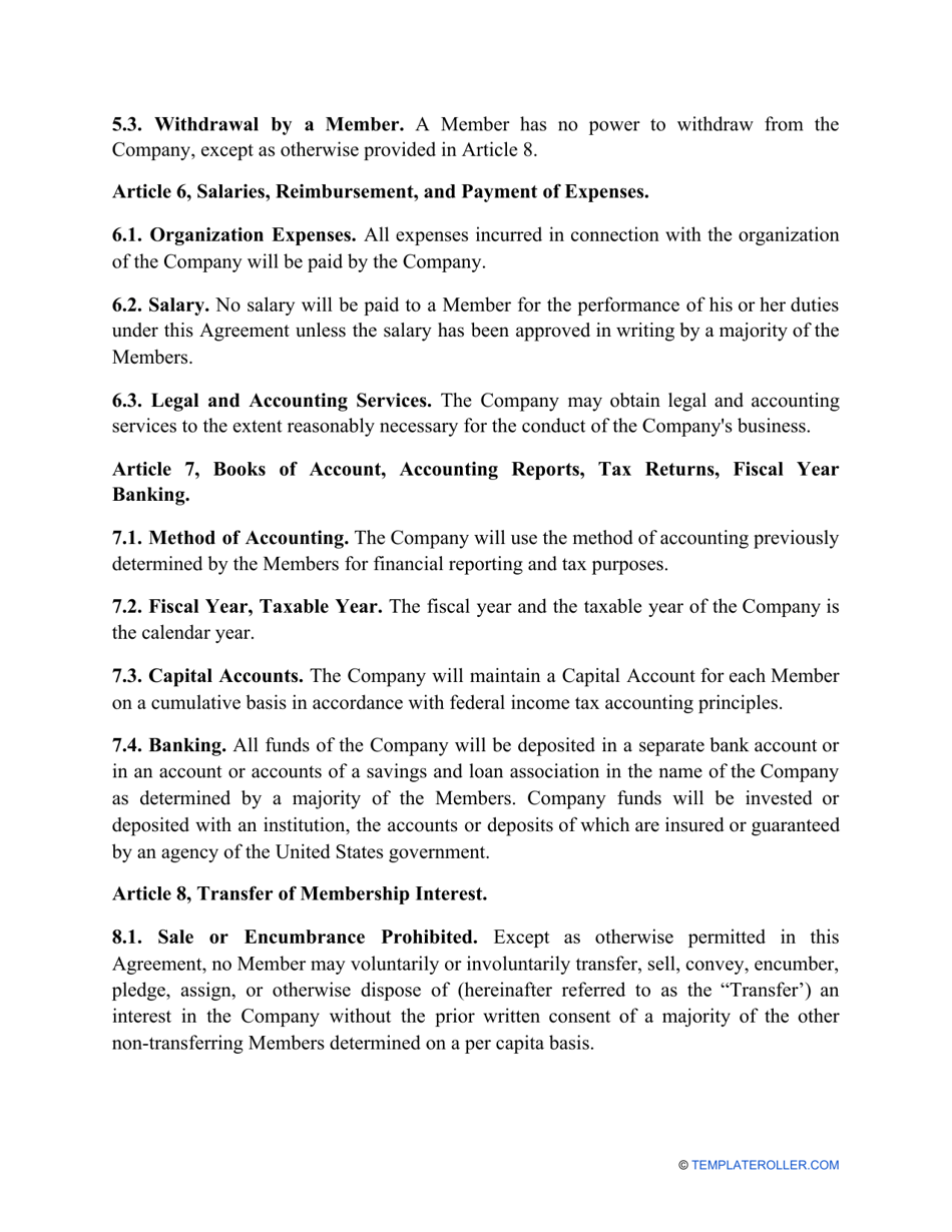 Limited Liability Company (LLC) Operating Agreement Template, Page 4