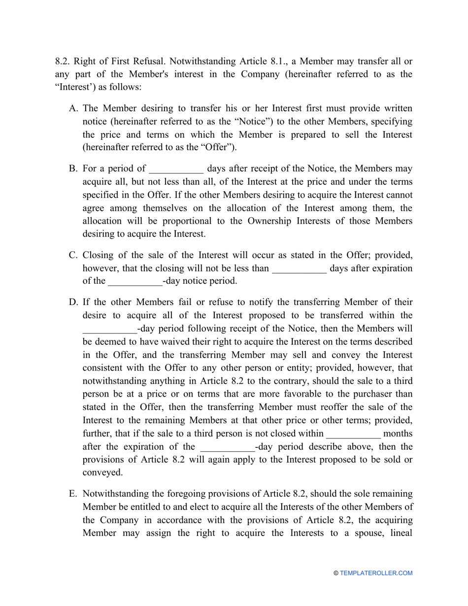 Limited Liability Company (LLC) Operating Agreement Template, Page 5
