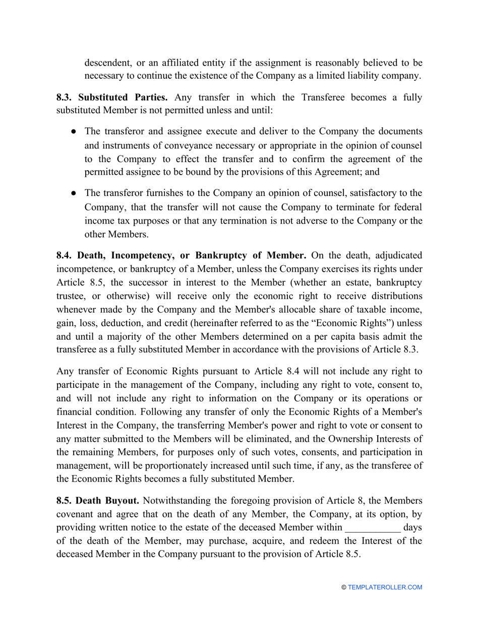 Limited Liability Company (LLC) Operating Agreement Template, Page 6