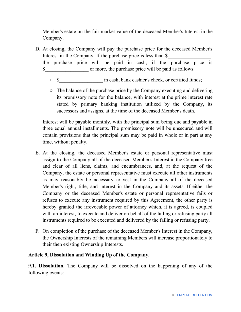Limited Liability Company (LLC) Operating Agreement Template, Page 8
