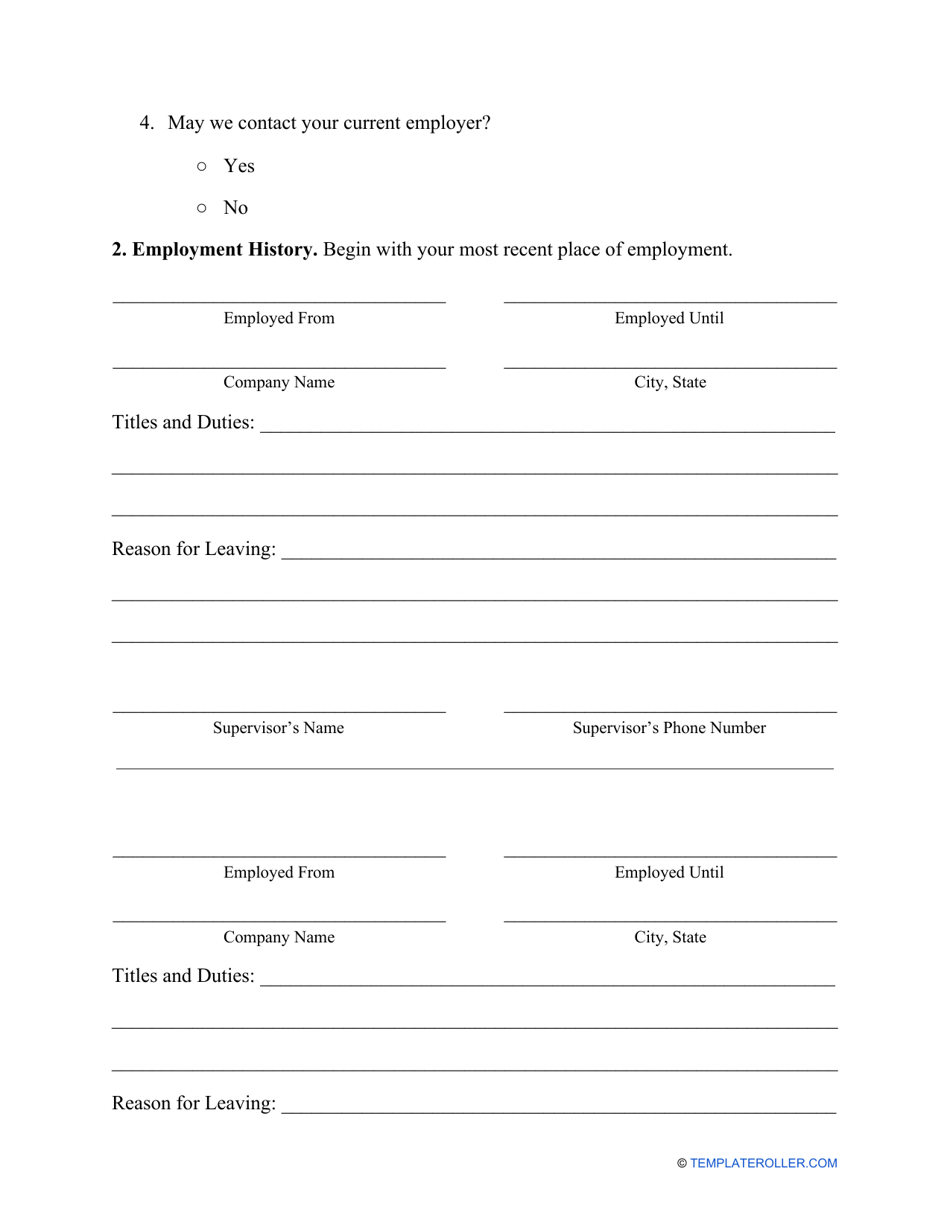 Job Application Template Download Printable PDF | Templateroller