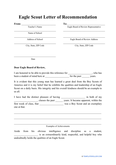Eagle Scout Letter of Recommendation Template