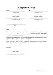 Document preview: Resignation Letter Template