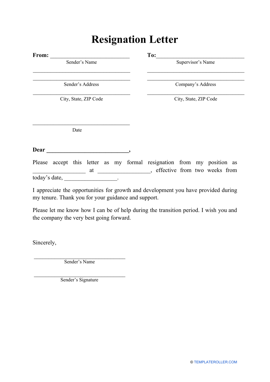 Resignation Letter Template Download Printable Pdf Templateroller