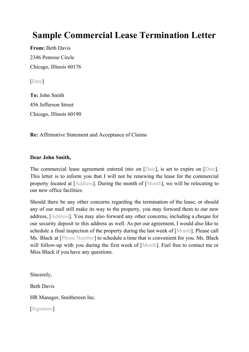 Cancellation Of Lease Agreement Letter