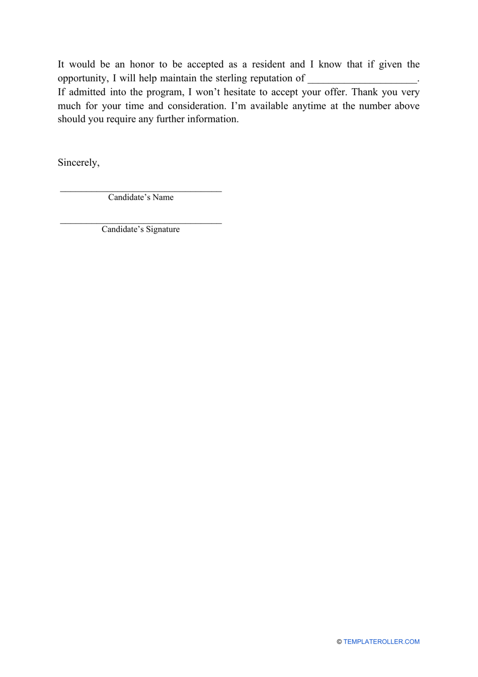 Residency Letter of Intent Template Download Printable PDF Templateroller