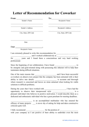 &quot;Letter of Recommendation for Coworker Template&quot;