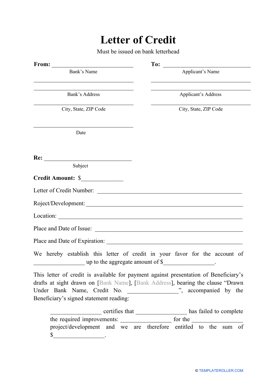 Letter Of Credit Template