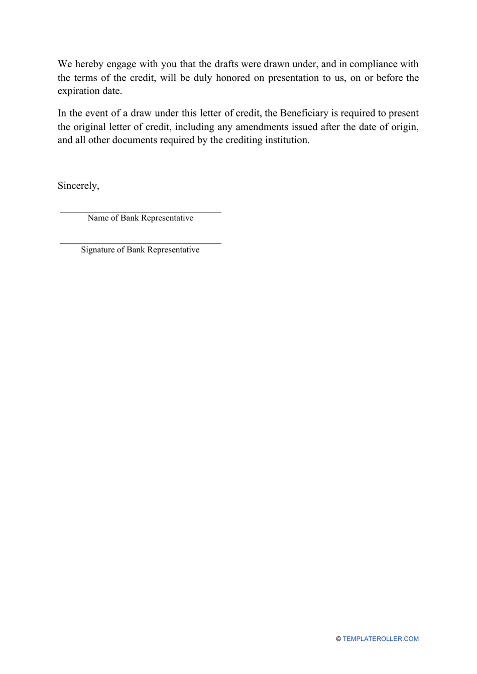 Letter of Credit Template Download Printable PDF | Templateroller